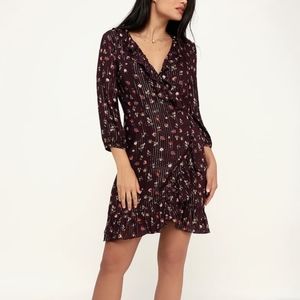 Lulu's Jalina Plum Purple Print Ruffled Wrap Dress